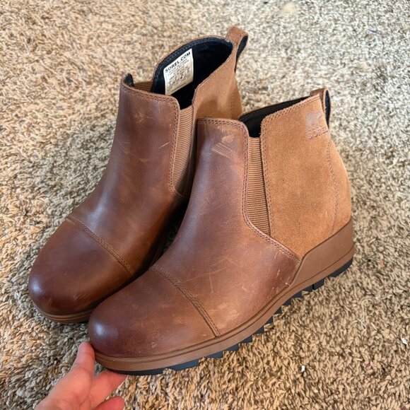 Sorel Evie Wedge Ankle Boots in Cognac Tan - Picture 1 of 6
